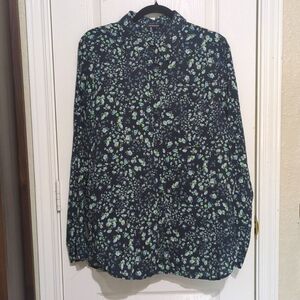 Calvin Rucker Blue Floral print  Silk blouse